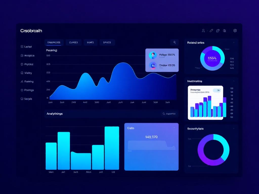 Concepto de panel de analítica con gráficos azules y morados